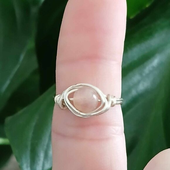 Strawberry Quartz Crystal Wire Wrapped Ring, Silver Size 7 Boho Dainty Gemstone - Picture 2 of 2